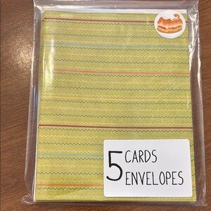 5 Striped Green-Red Cards with Envelopes Set